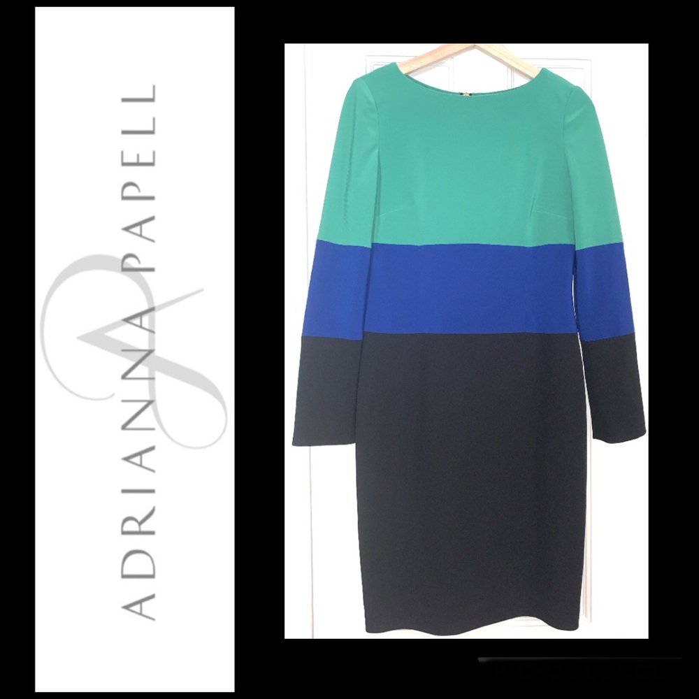Adrianna Papell Colorblock Sheath Dress Green, Royal and Black